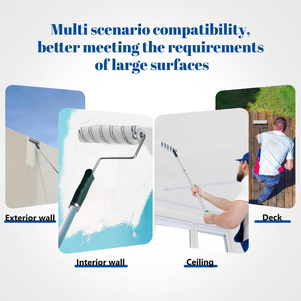 Microfiber paint roller covers with blue-and-white stripes for large surfaces