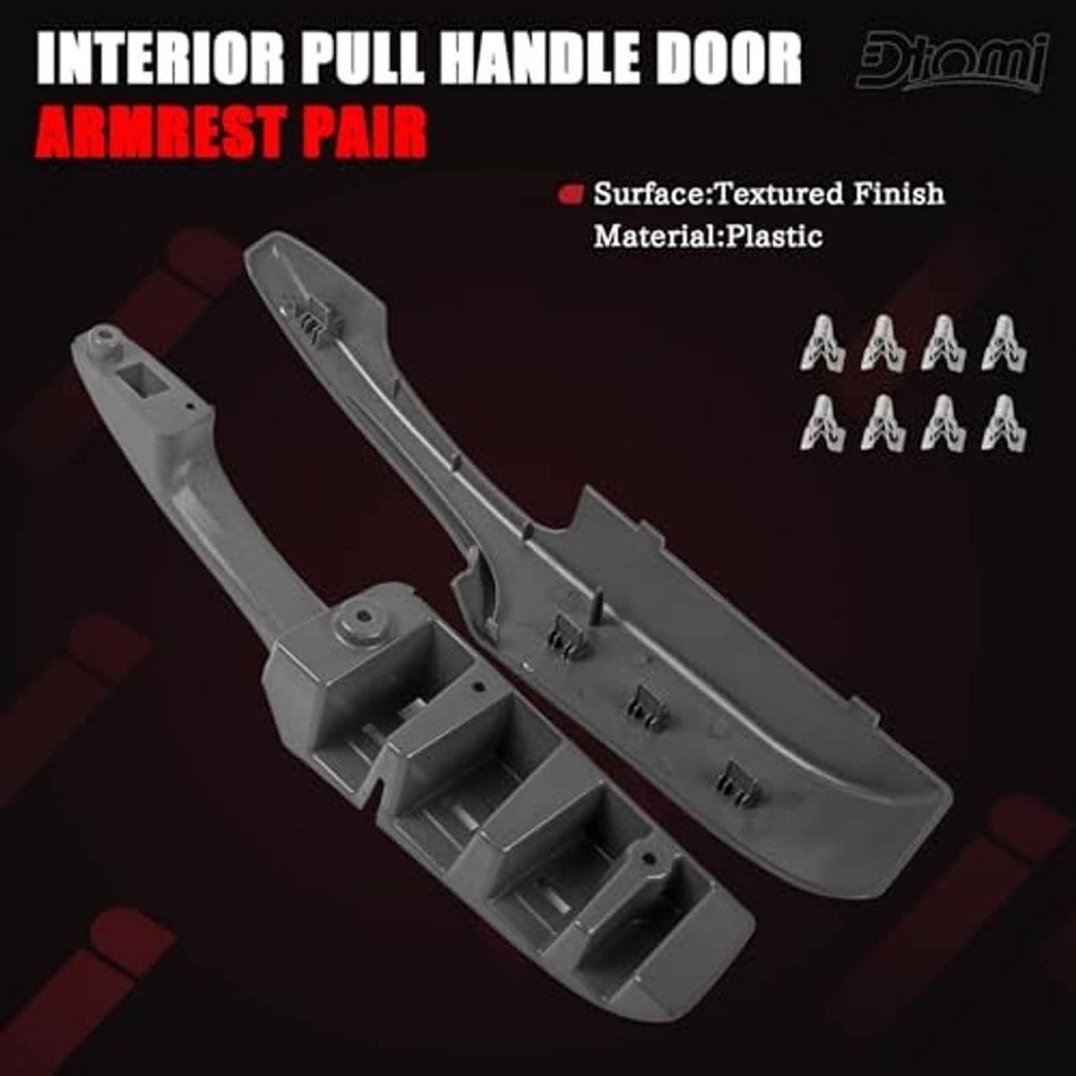 Gray interior door pull handle armrest pair with textured finish and inner mounts