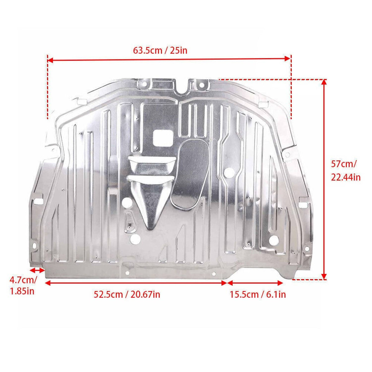 Engine splash guard underbody shield replacement panel, silver metal with mounting holes