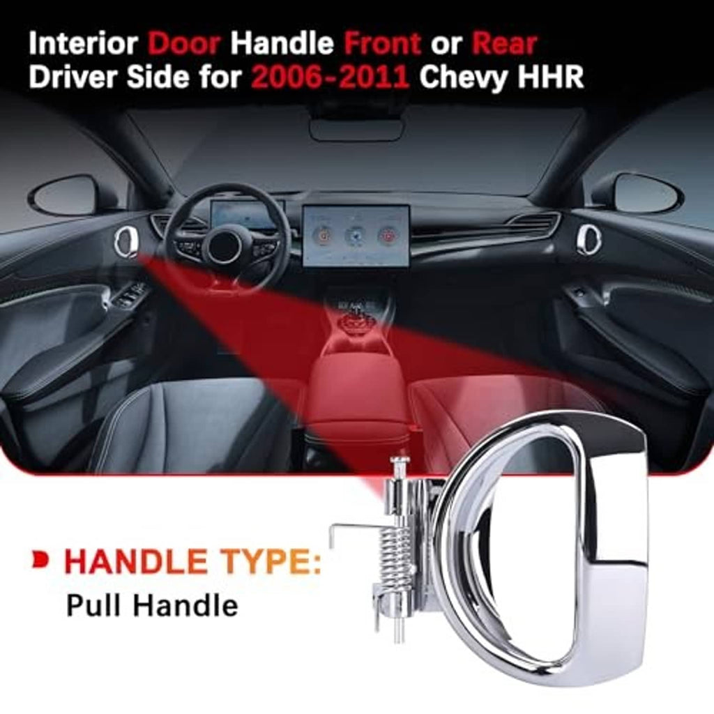 Interior door pull handle with chrome housing and black grip, front or rear