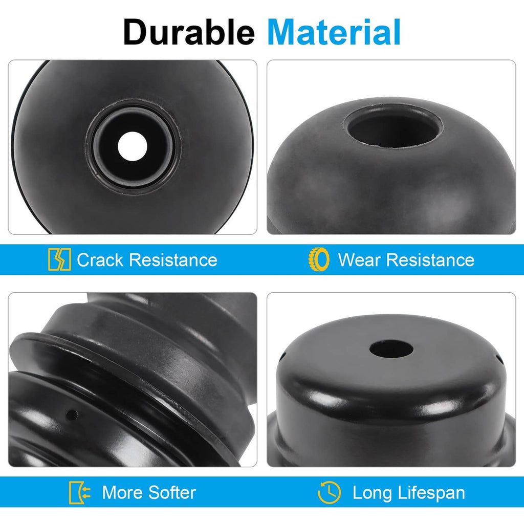Black rubber bump stop with circular opening and wear-resistant texture