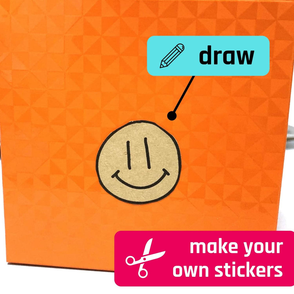 Kraft sticker paper sheet with smiley face graphic, designed for printing and drawing