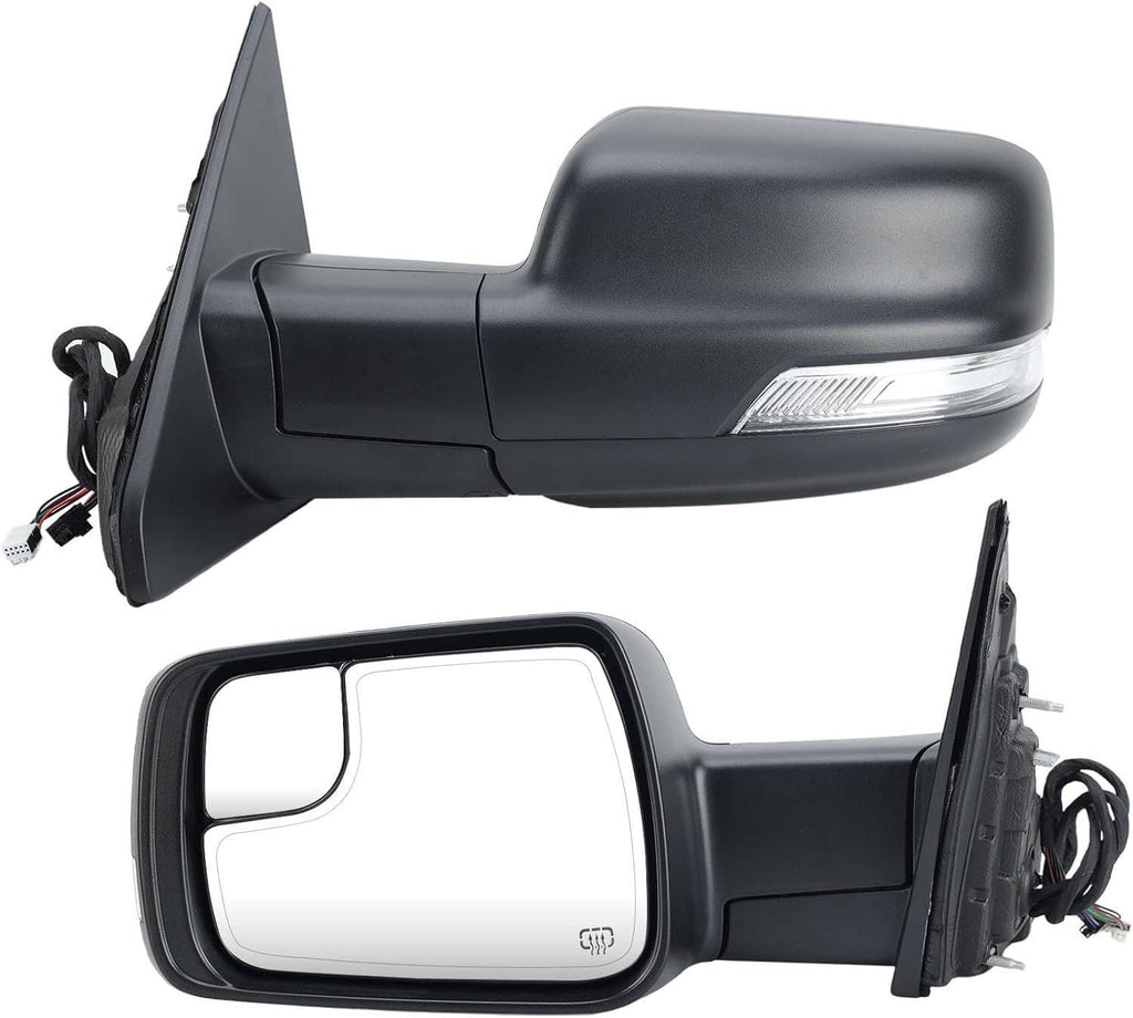 Heated power folding side mirror with turn-signal lens, dark housing