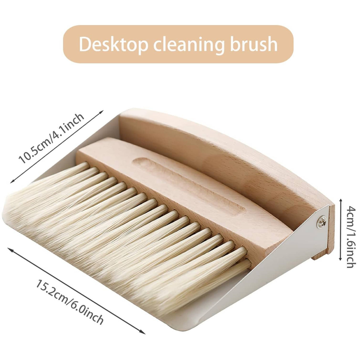 Small countertop cleaning brush and mini dustpan set with beechwood handle