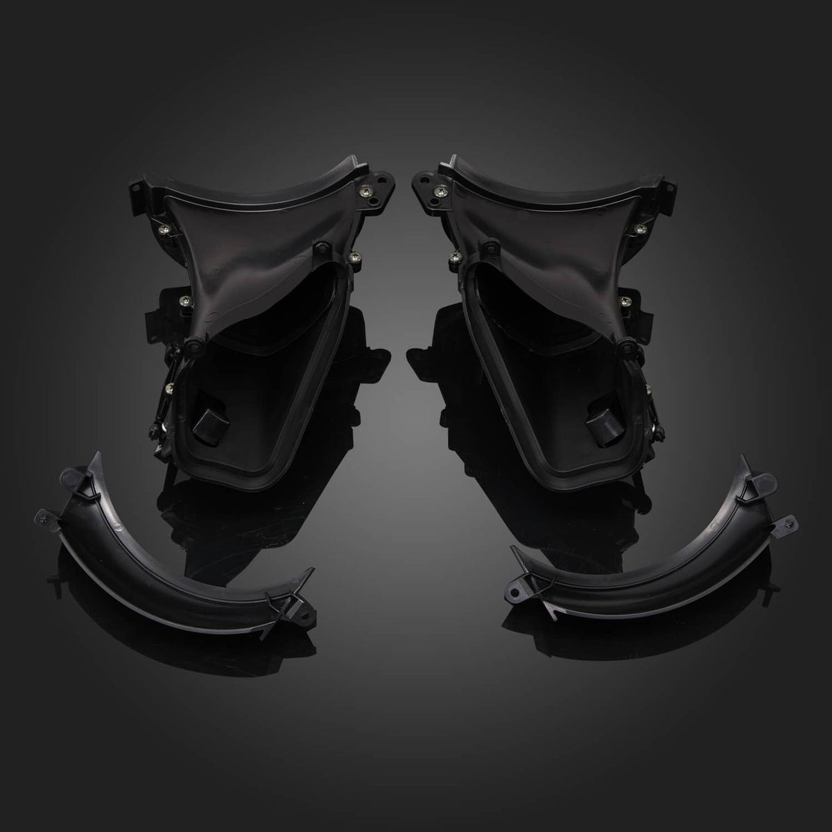 Black fairing air duct units shown with side vent ducts and mounting brackets