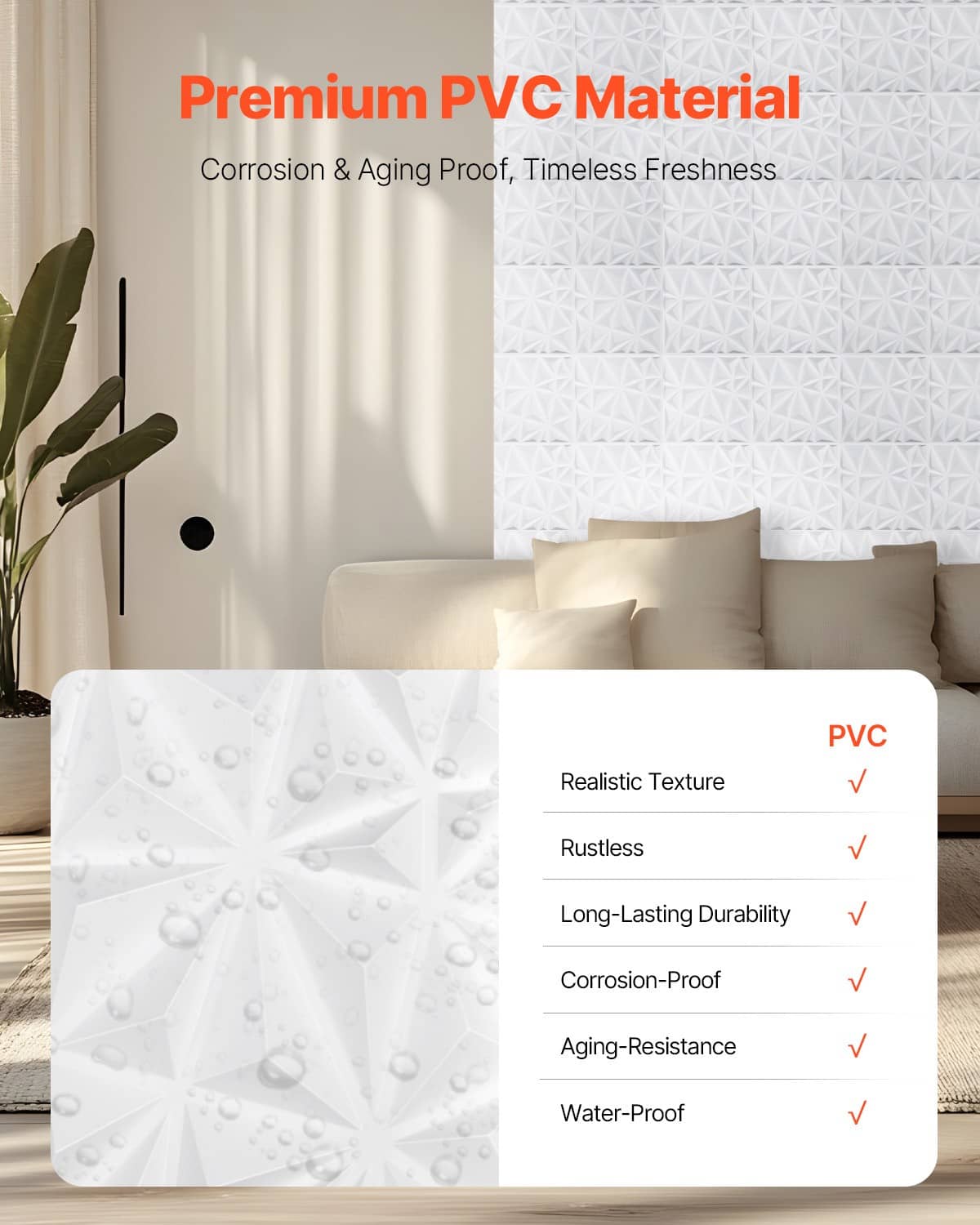 White 3D diamond relief PVC wall panel with textured surface and molded pattern
