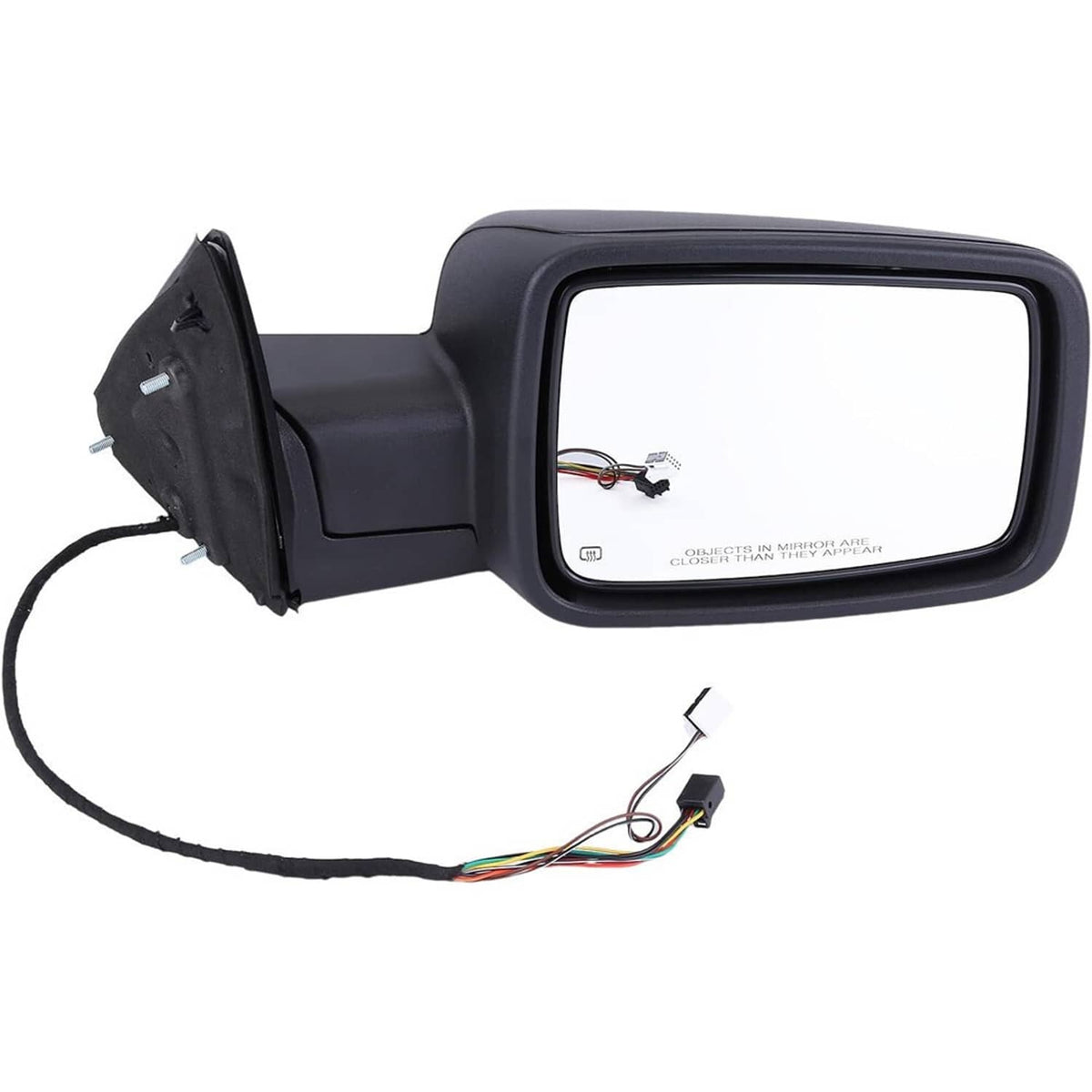 Black right side power folding mirror with wiring harness and signal indicator