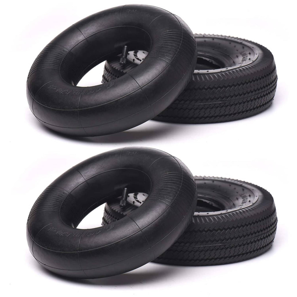 Pair of black pneumatic replacement tires and inner tubes with deep tread