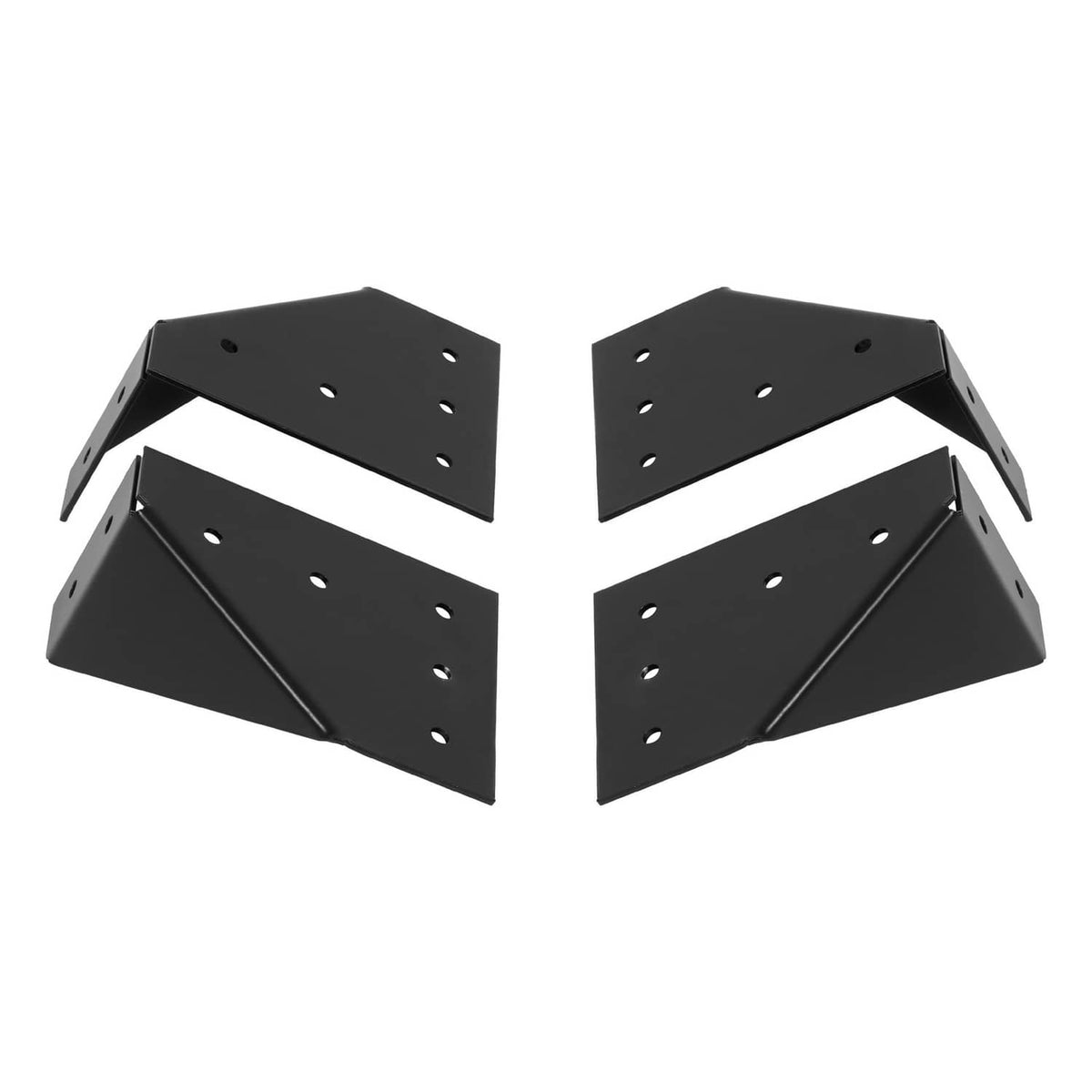 Black V-corner roof rack bracket set with drilled mounting holes