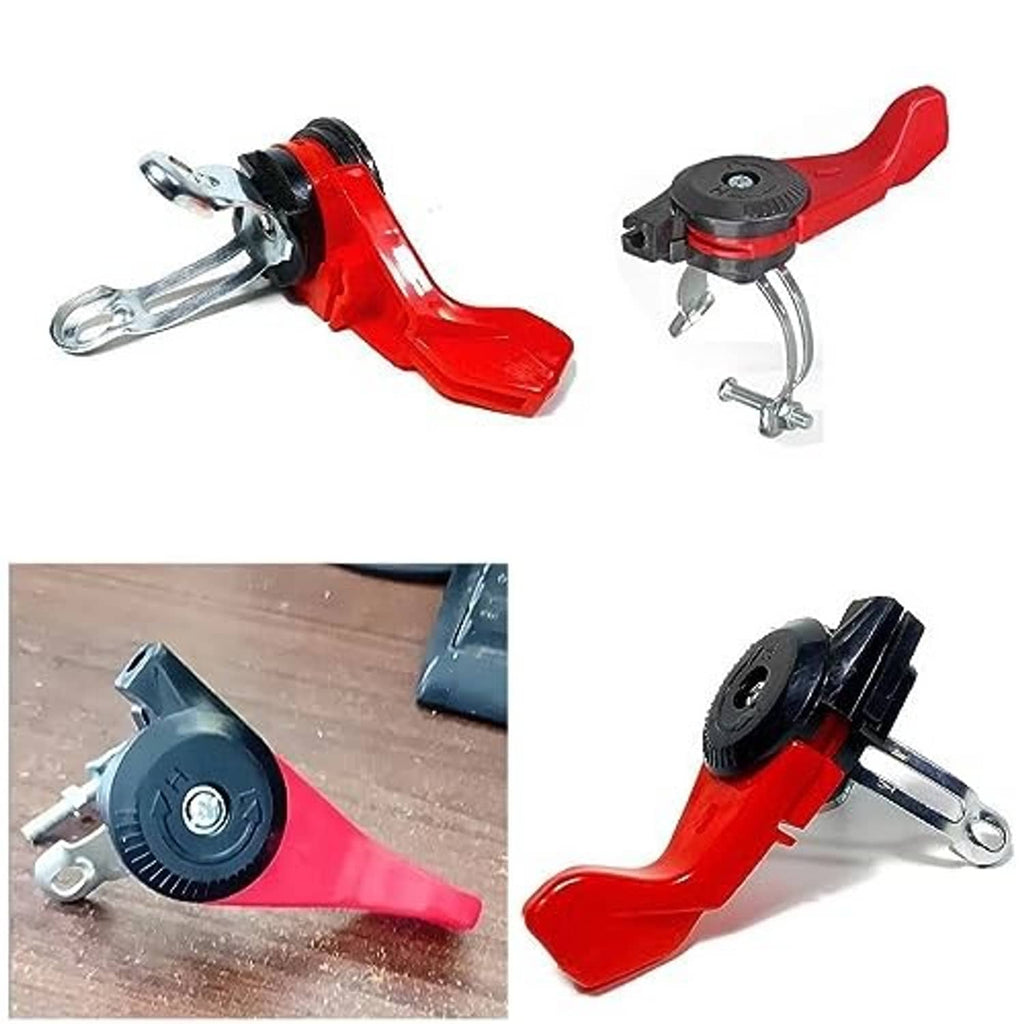 Red thumb throttle levers with black adjust knob, metal mounting hardware
