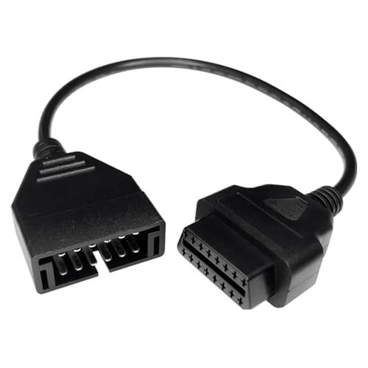 OBD adapter cable with black 12-pin connector and black 16-pin GM connector