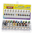Potentiometer kit case with assorted single-turn potentiometers and labeled resistance values