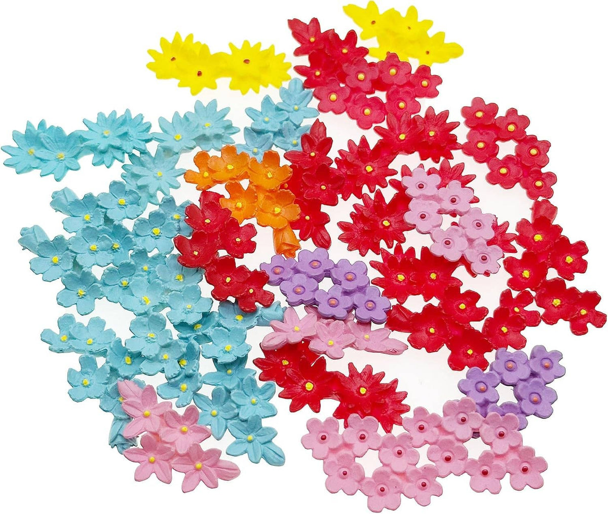 Mini resin flower embellishments, 30-piece set of multicolor tiny blossoms