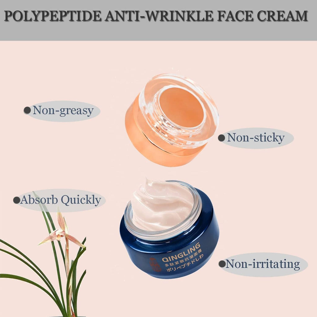 QINGLING poly-peptide anti-wrinkle face cream jar with open lid and creamy gel