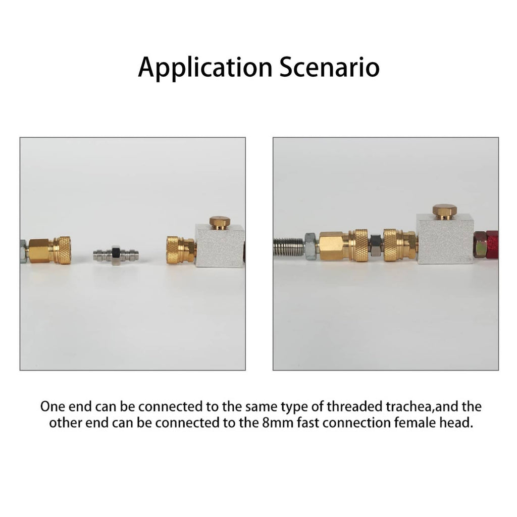 Stainless steel quick-disconnect coupling adapter shown connected between two lines
