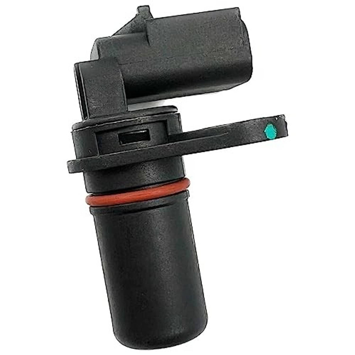 Crankshaft position sensor with black plastic connector and dark body, red seal ring