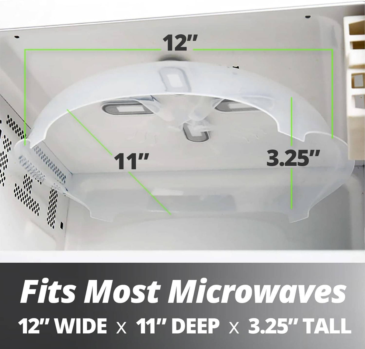 White microwave splatter cover with four magnets shown installed under the ceiling
