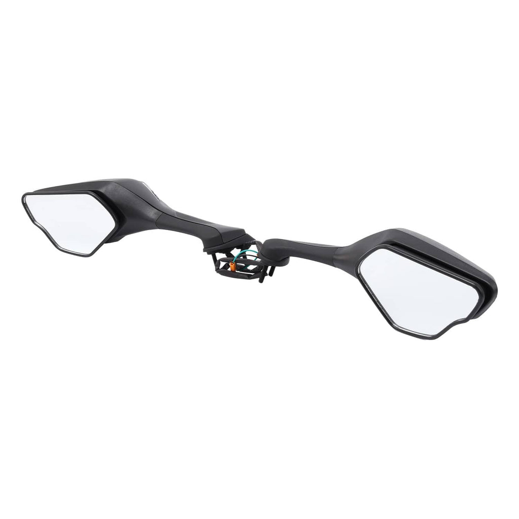 Motorcycle handlebar side mirror pair with clear glass and black frames