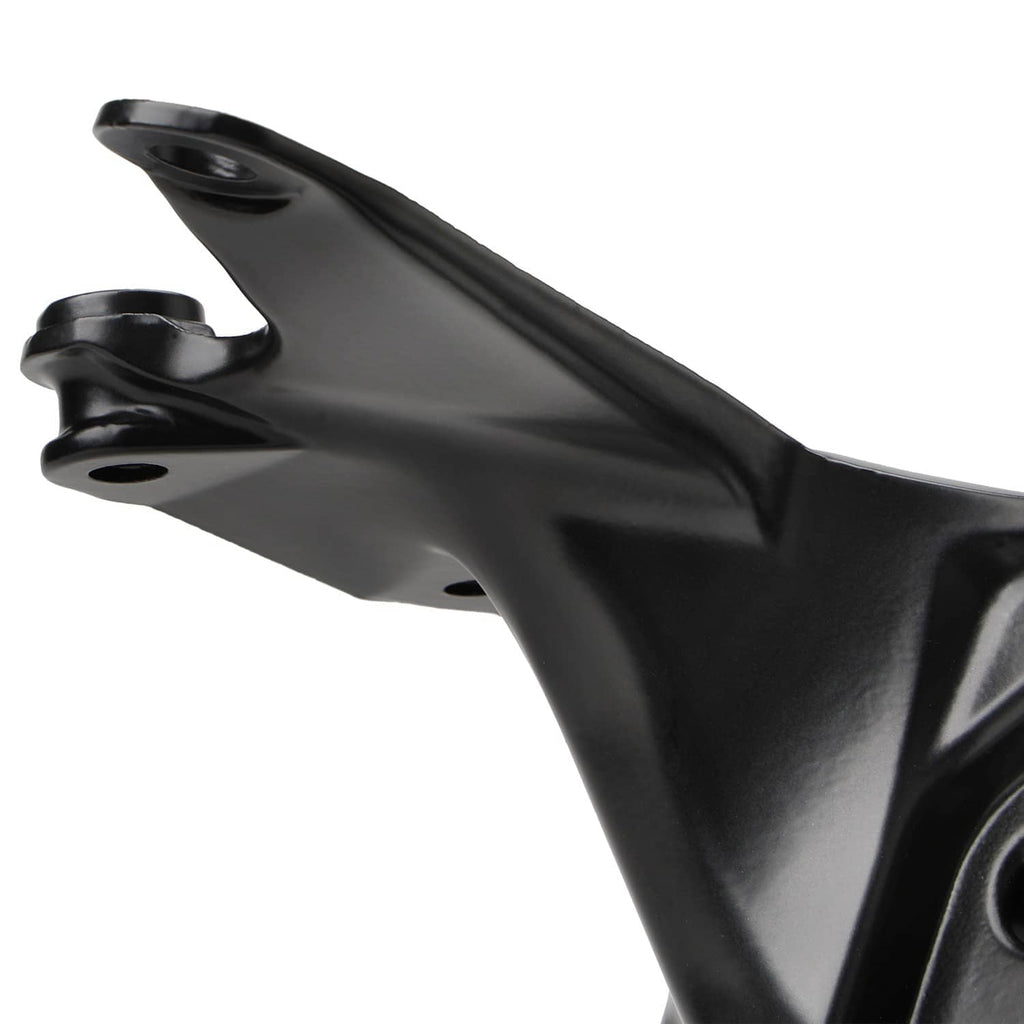 Black front upper fairing stay bracket side view with mounting tabs