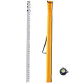 Yellow telescopic measuring grade rod with foot markings and round level clip