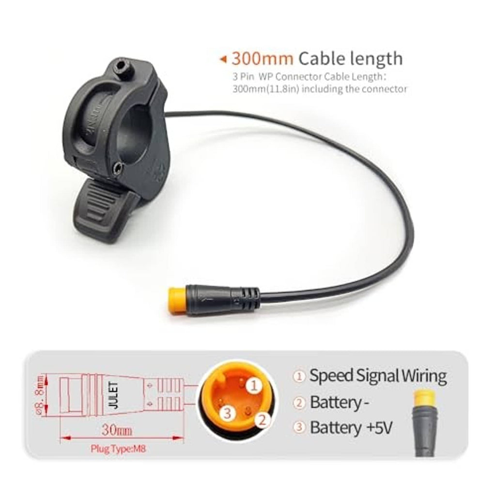 Black 3-pin thumb throttle with 300mm cable and orange waterproof plug