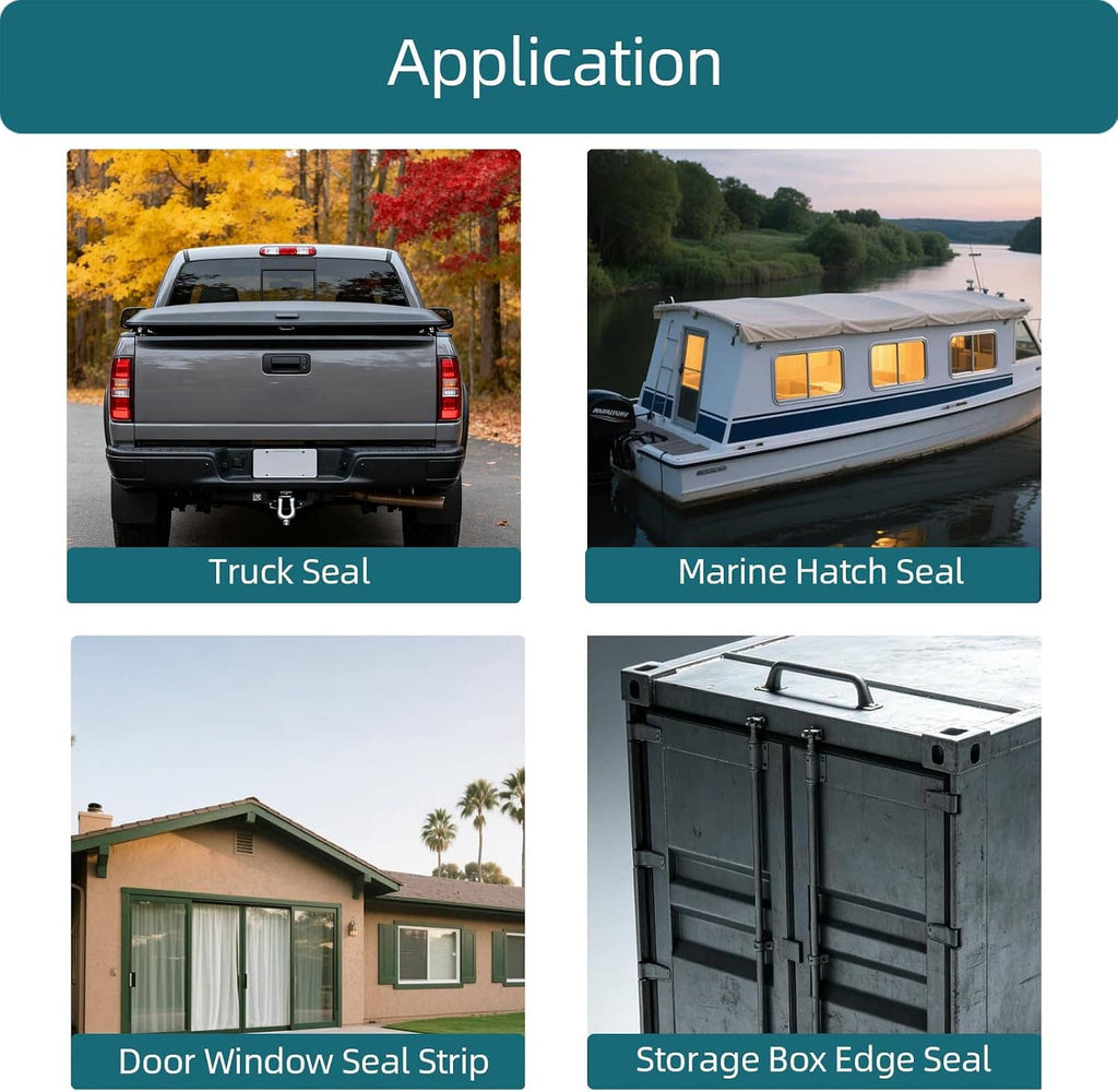 Black U-channel edge trim shown for sealing applications on doors, windows, and storage