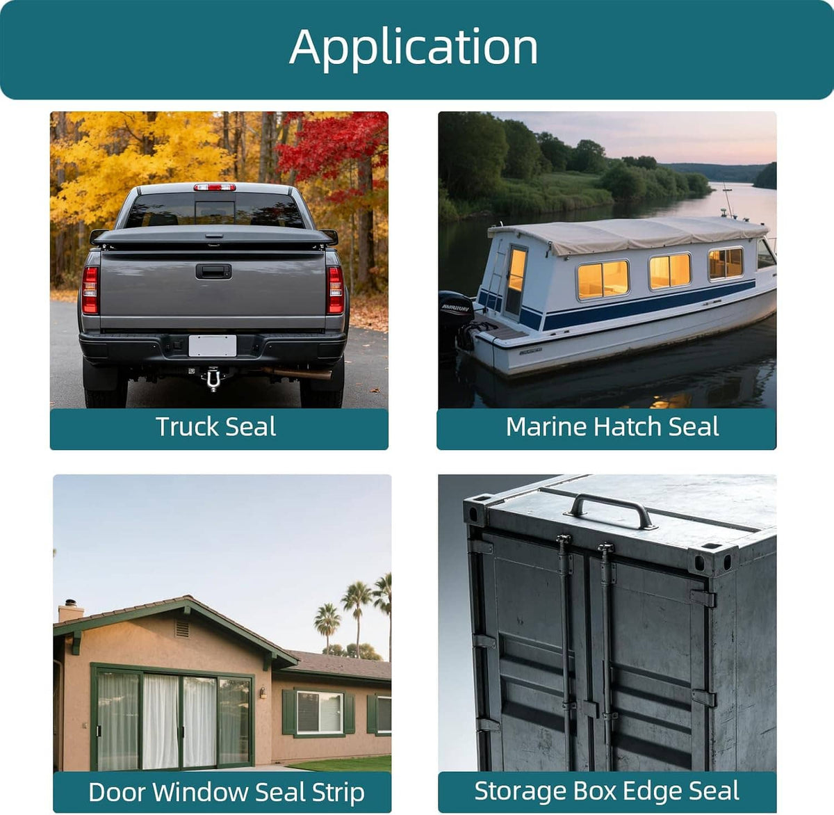 Black U-channel edge trim shown for sealing applications on doors, windows, and storage