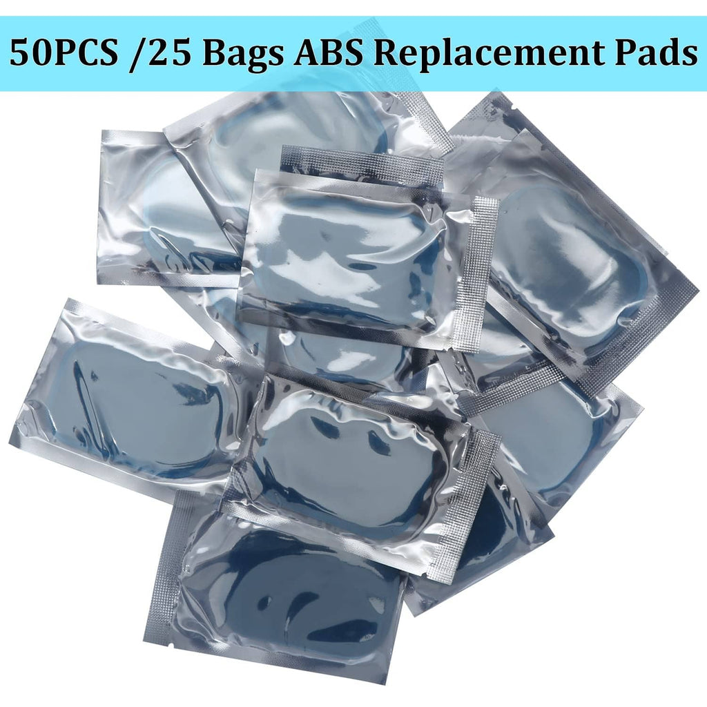 Multiple silver foil bags containing blue ABS replacement gel pads