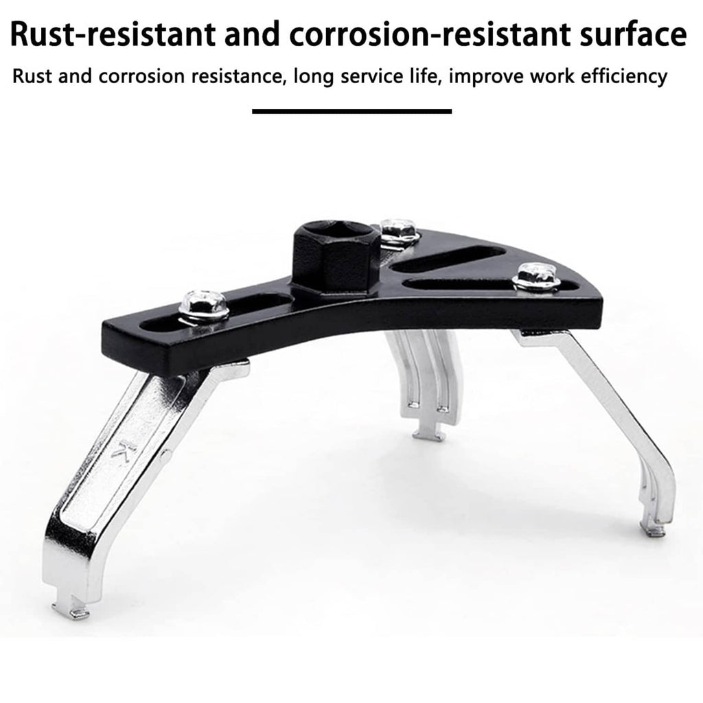 Black and silver fuel tank lid removal tool with support legs and hex bolts