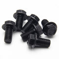 Black flexplate bolts with hex heads and threaded shafts, hardware set