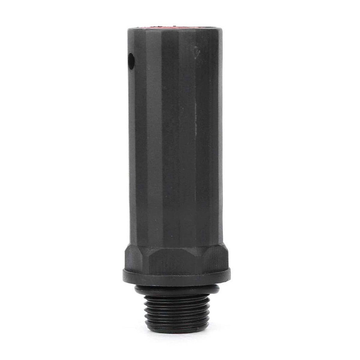 Black compressor piston valve with external threads and small side hole