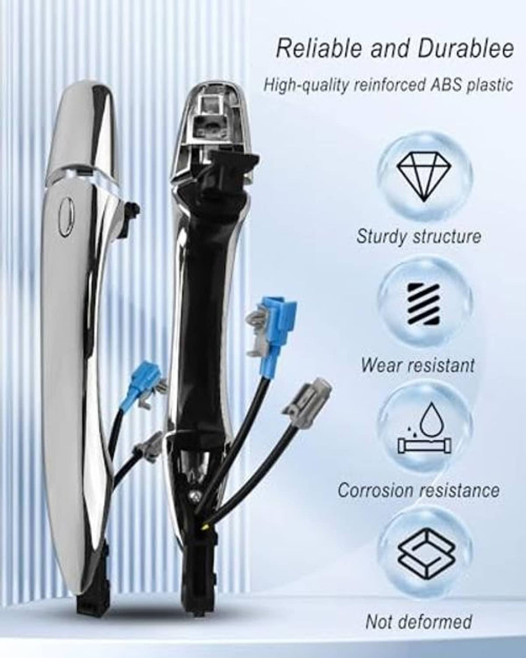 Chrome exterior door handle with ABS housing and wiring connectors