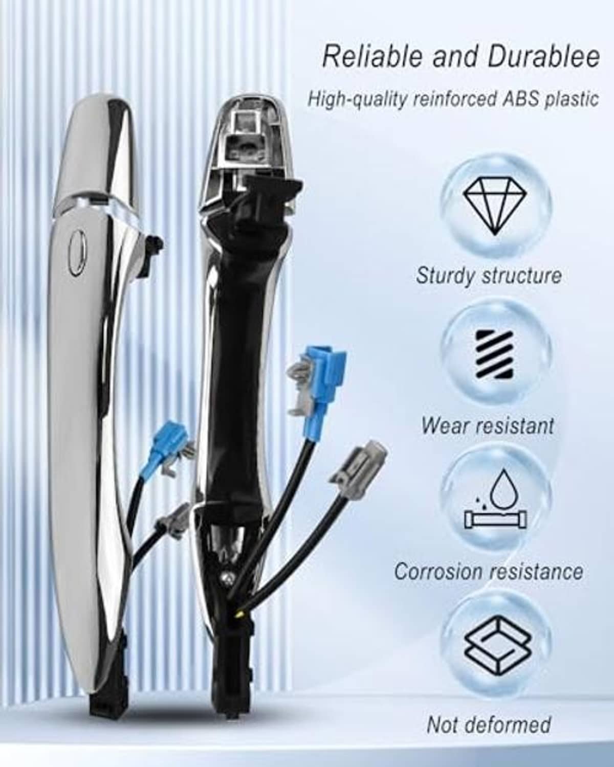 Chrome exterior door handle with ABS housing and wiring connectors