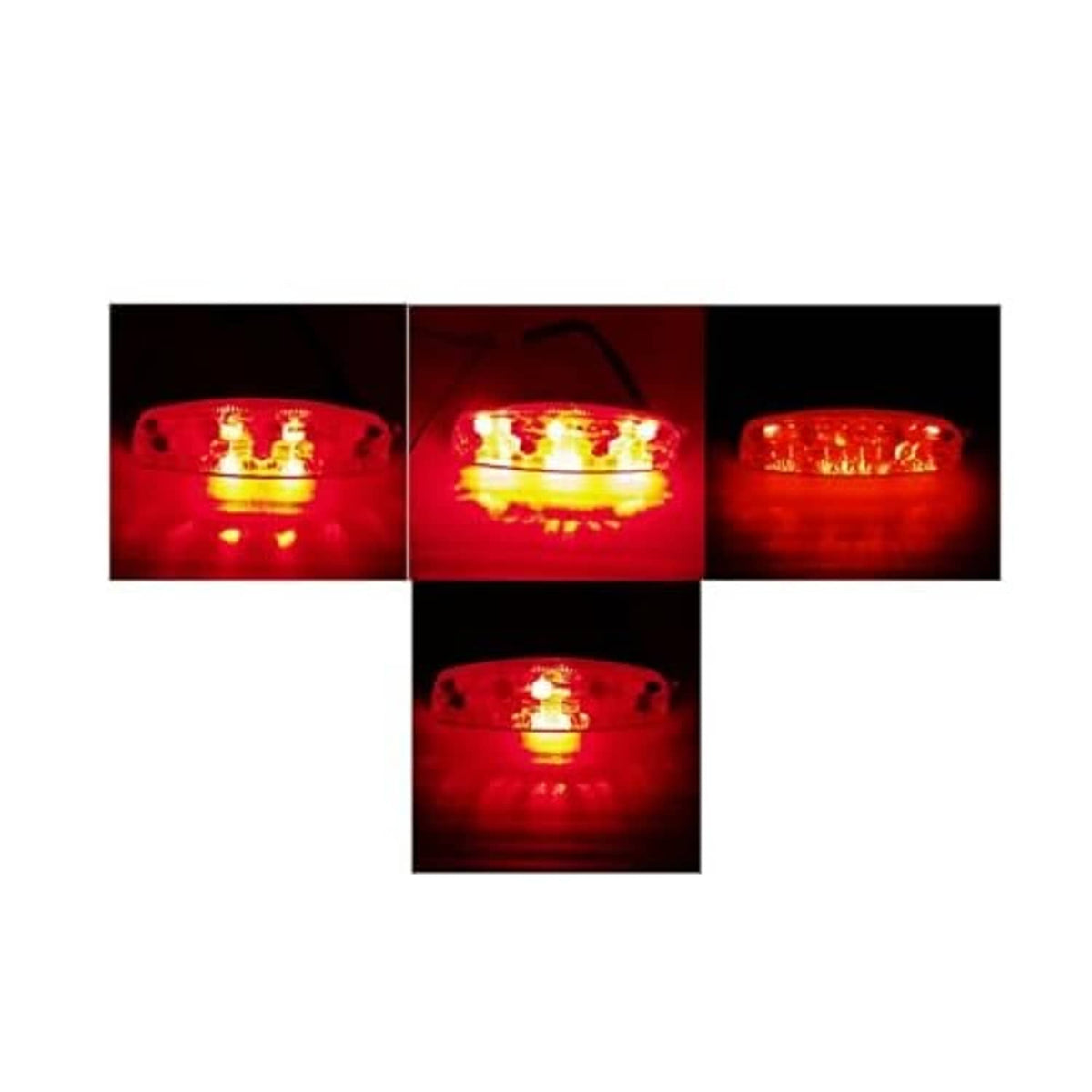 Rear brake light glowing red with clear lens LED pattern