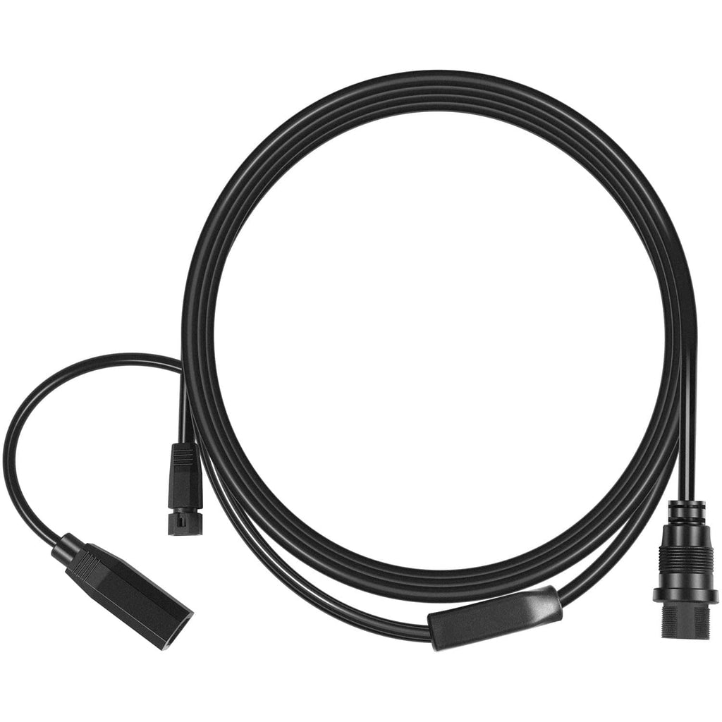 Coiled black transducer adapter cable with plug connectors on both ends
