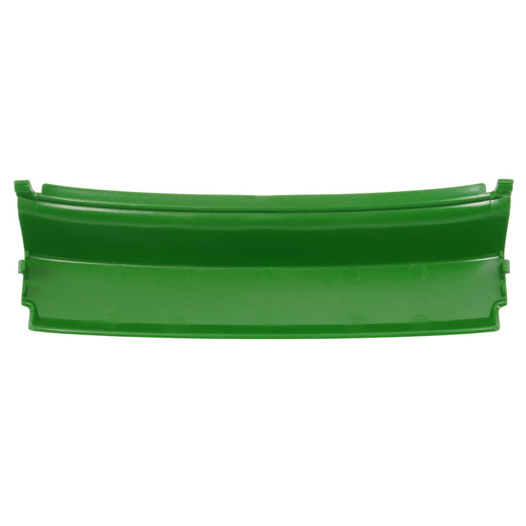 Green front bumper panel with front edge tabs and center surface recess