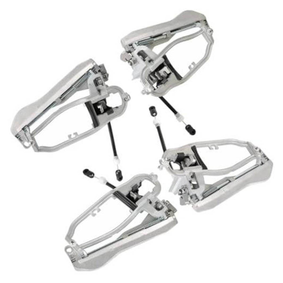 Set of chrome outside door handle carrier assemblies with springs and mounting brackets