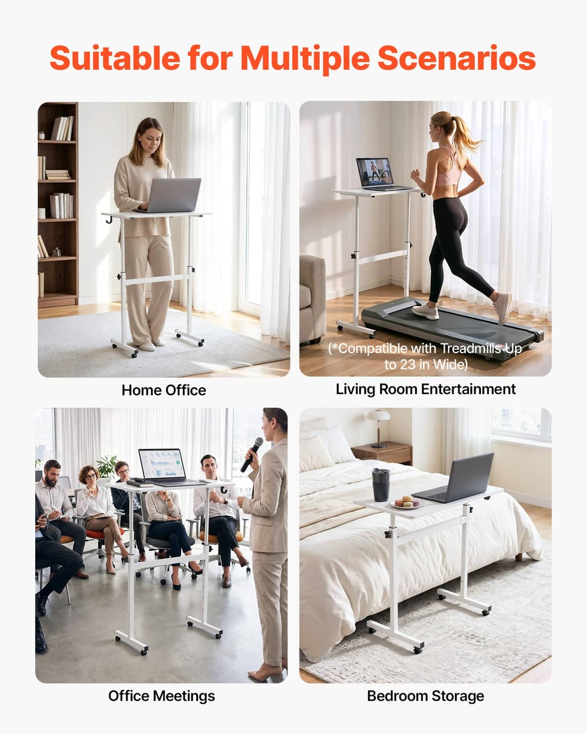 Uimoso adjustable standing desk used in home office, living room, and bedroom settings