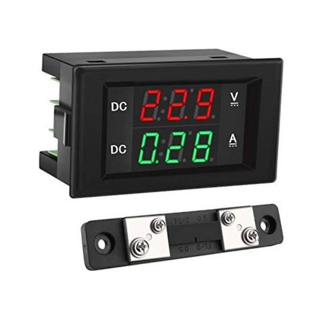 Digital DC voltmeter ammeter panel meter with red V and green A LED display.