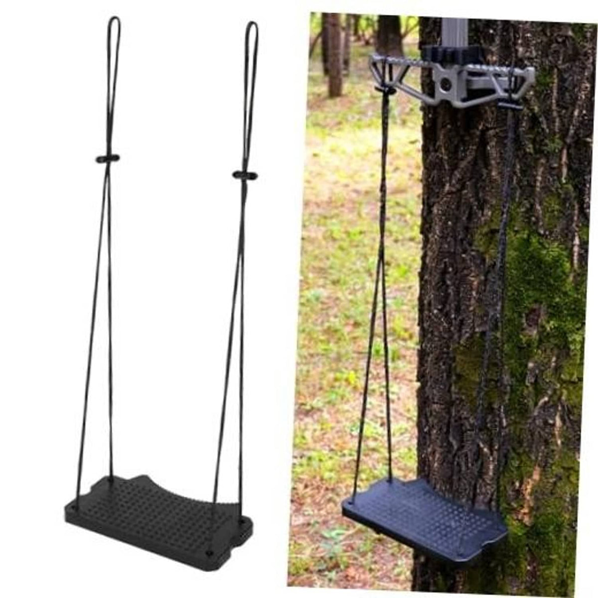 Climbing stick aider single-step platform with two suspension cords and textured anti-slip footpad