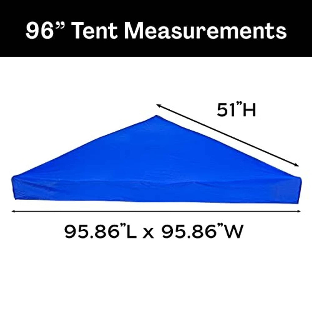 Blue peaked canopy top replacement cover, showing overall height and width, top only