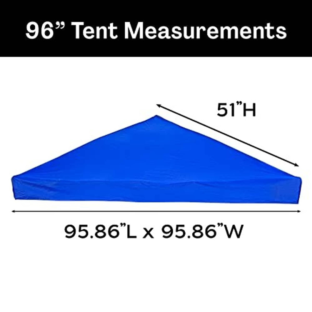 Blue peaked canopy top replacement cover, showing overall height and width, top only