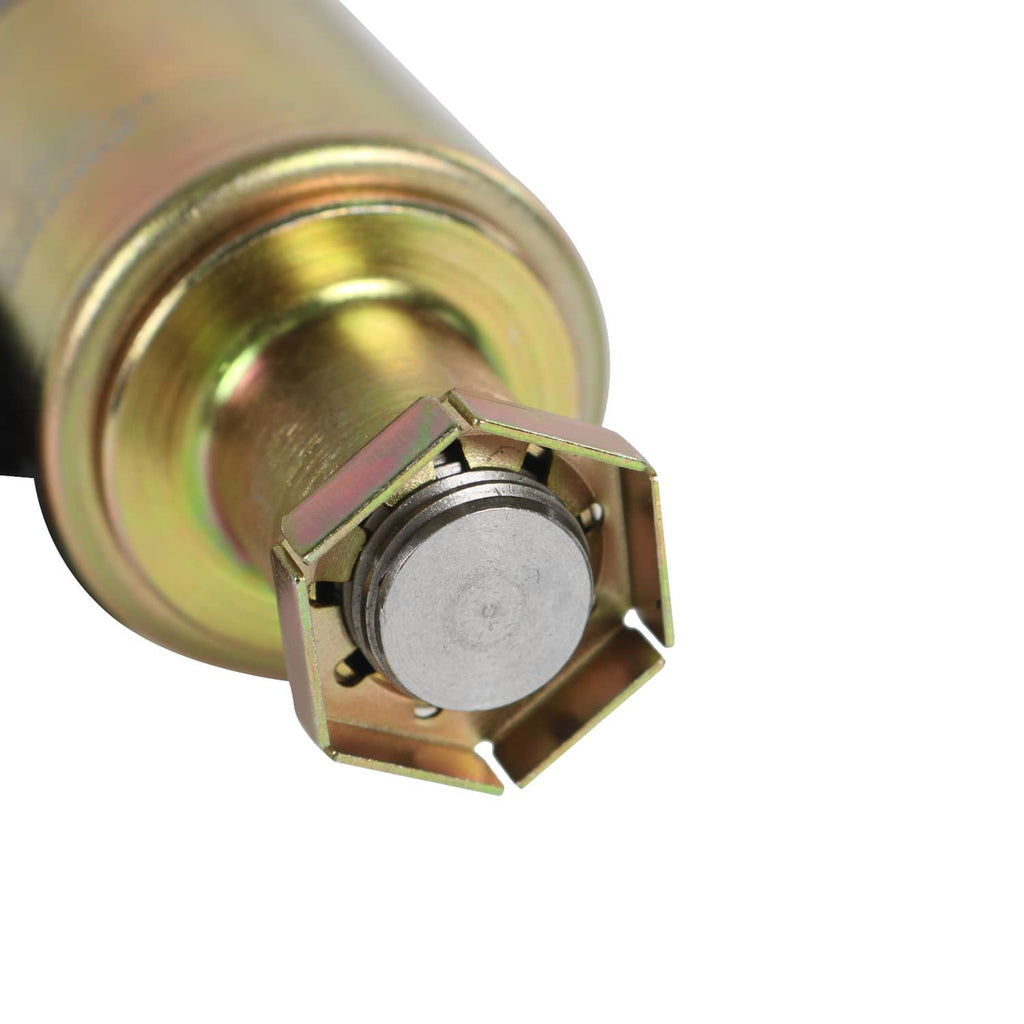 Fuel injection pressure regulator valve close-up of hex mounting terminal on metal can