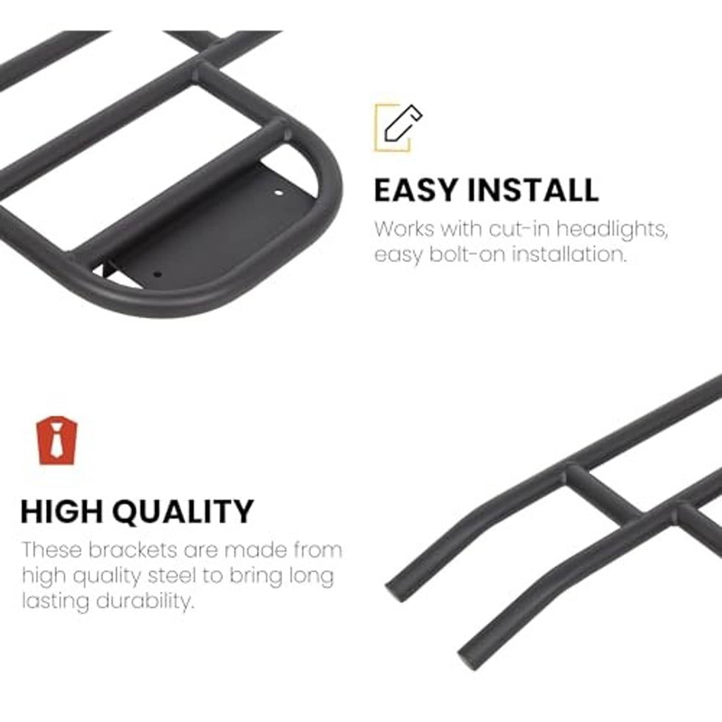 Black tubular brush guard bumper with curved grille guard and mounting holes