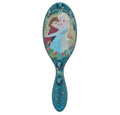 Teal Anna & Elsa detangling hair brush with oval bristle pad and floral handle