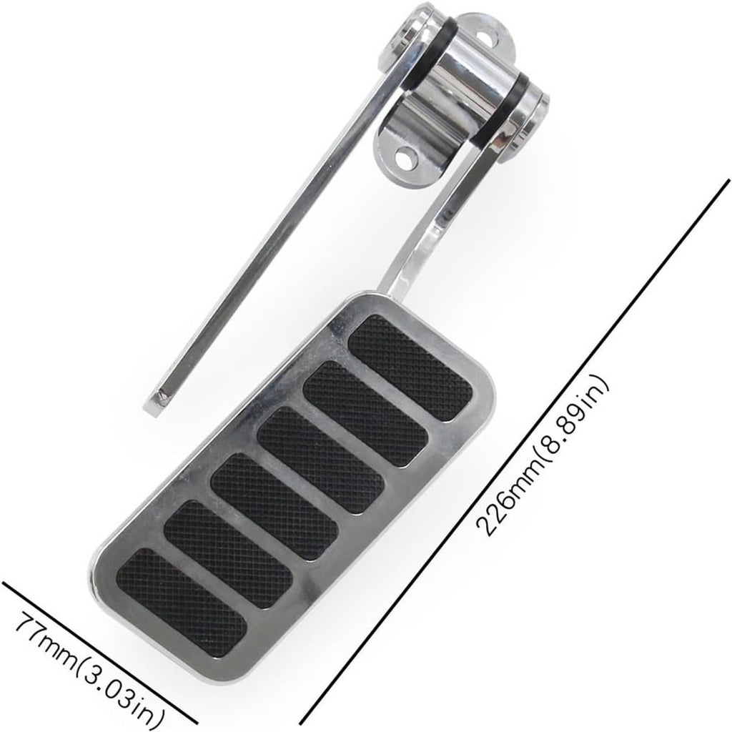 Polished aluminum gas pedal with black rubber foot plate and mounting bracket