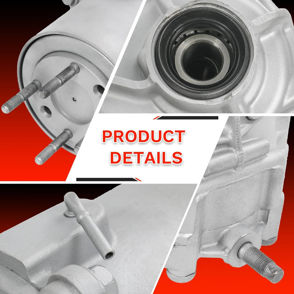 Differential carrier housing close-up with bearing bore and bolt studs