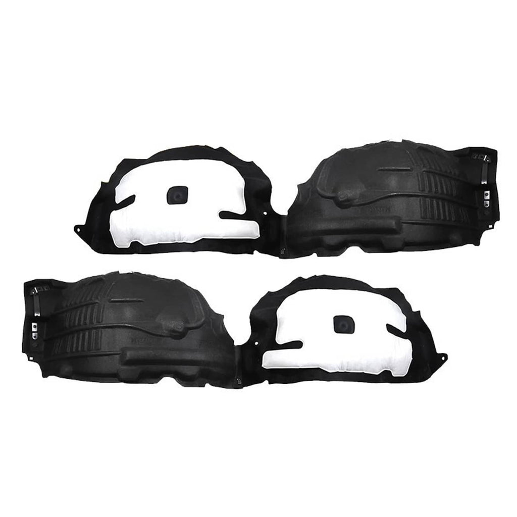 Fender liner set with four panels; black plastic and white foam inserts, molded fit