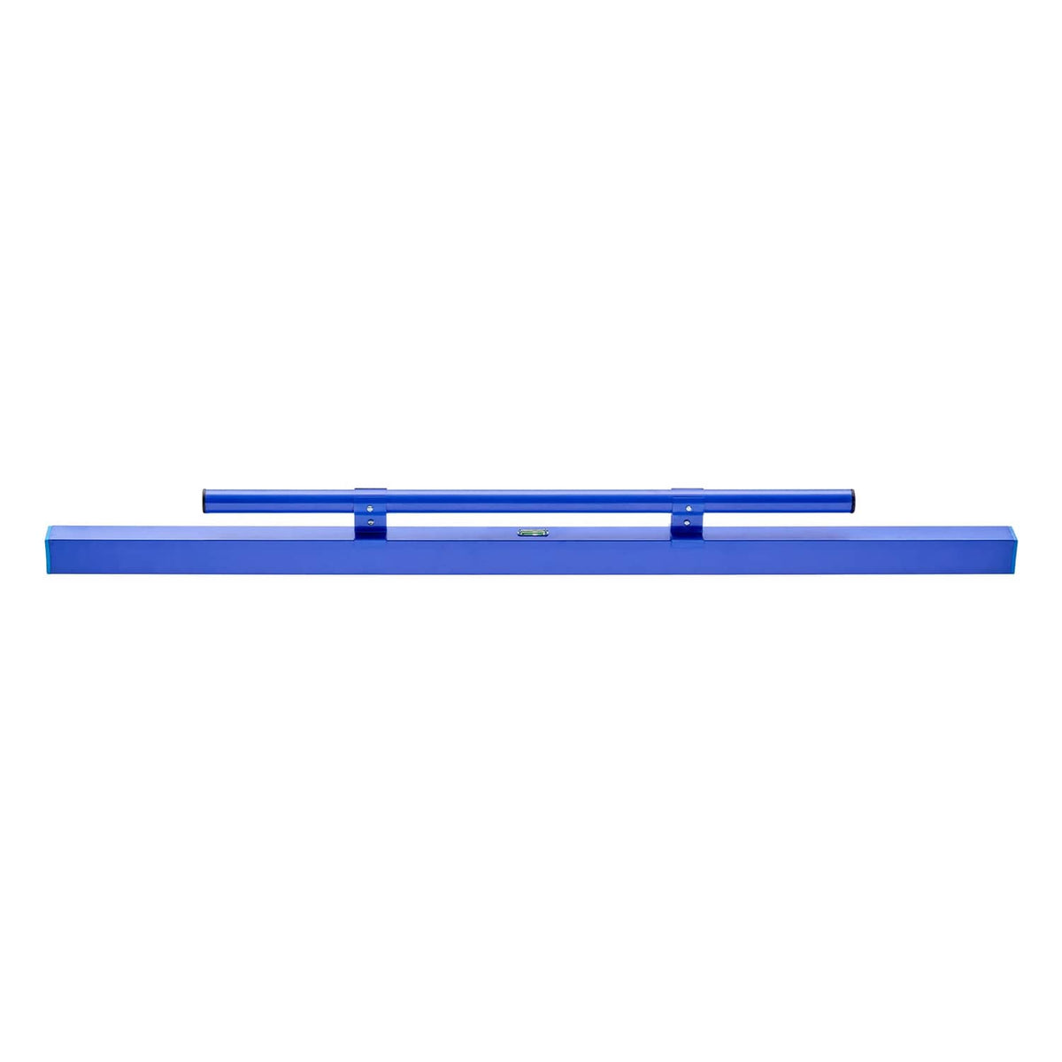 Blue manual concrete screed board with long leveling blade and central frame brace