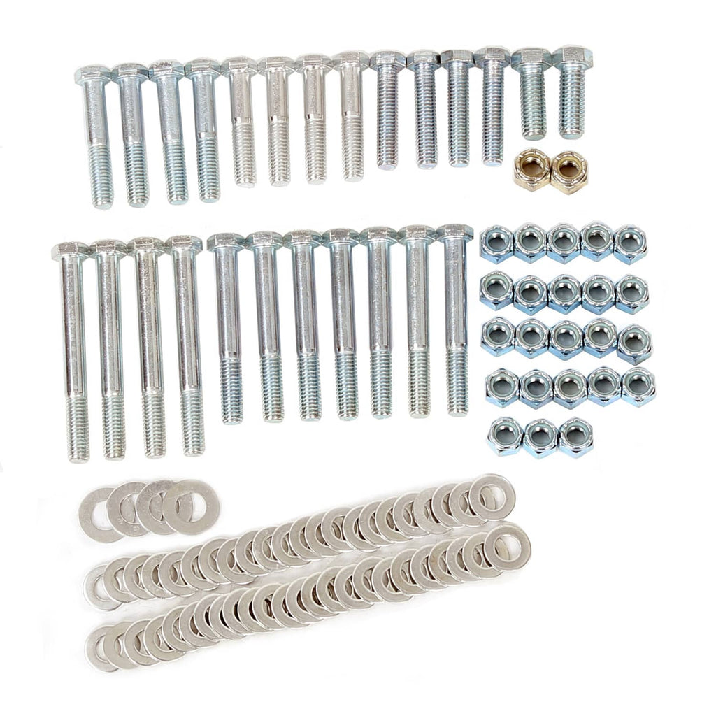 Hardware assortment: zinc bolts, nuts, and large coil washers for lift kit